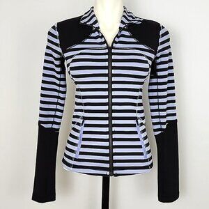 Lululemon Women Forme Jacket Sea Stripe Polar Haze Black Stretch Thumbholes Sz 4